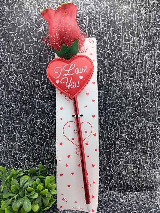 Red Rose I love You Ink Pen w/ Gold Glitter Tips