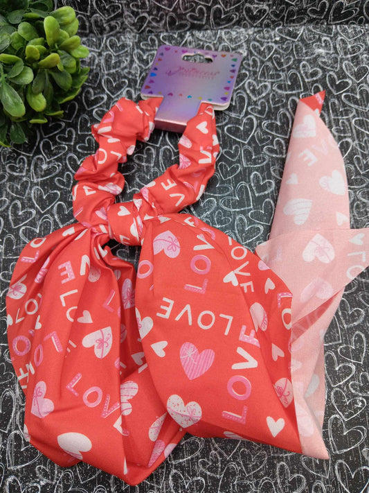Red LOVE & Hearts Hair Scrunch Scarf