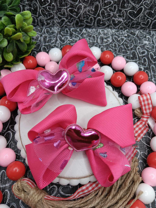 Hot Pink Heart Hair Clip Set