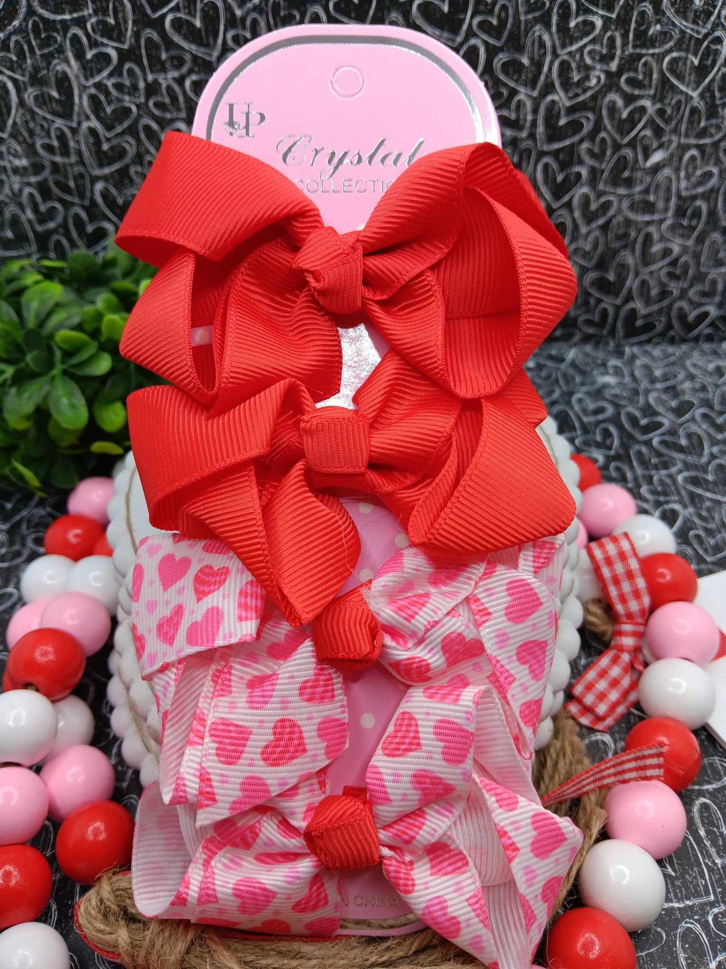 Pink & Red w/ Hearts Hair Accessory Set