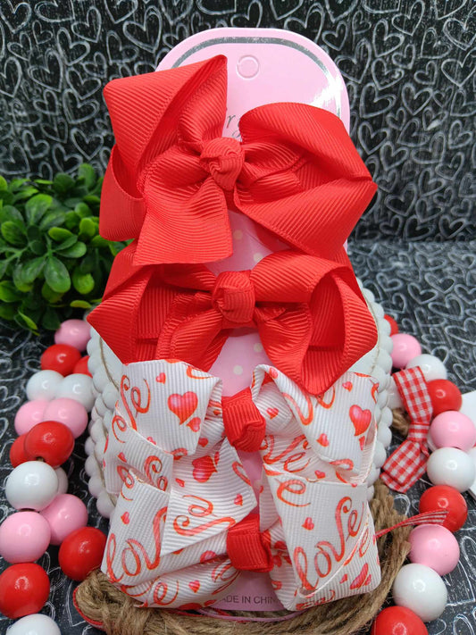 Red & White Love w/ Hearts Hair Accessory Set
