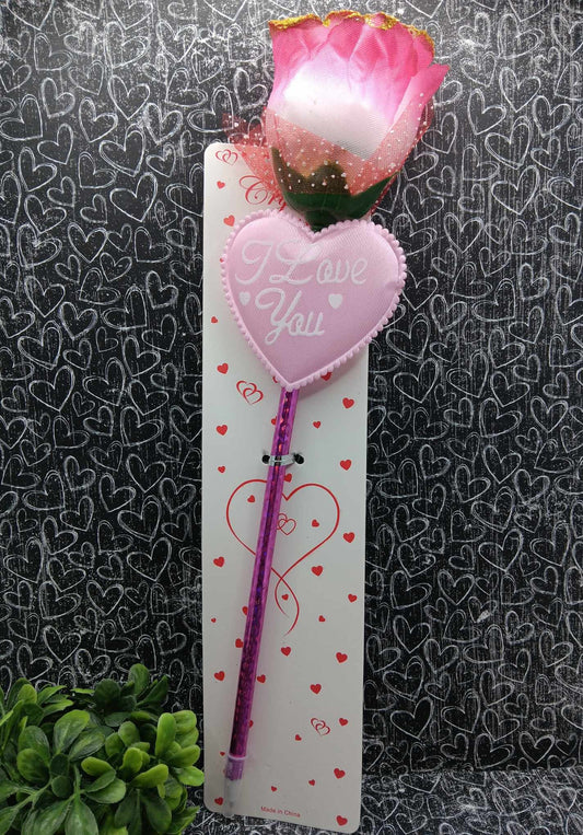 Light Pink Rose I love You Ink Pen w/ Gold Glitter Tips