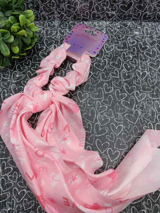 Pink LOVE & Hearts Hair Scrunch Scarf