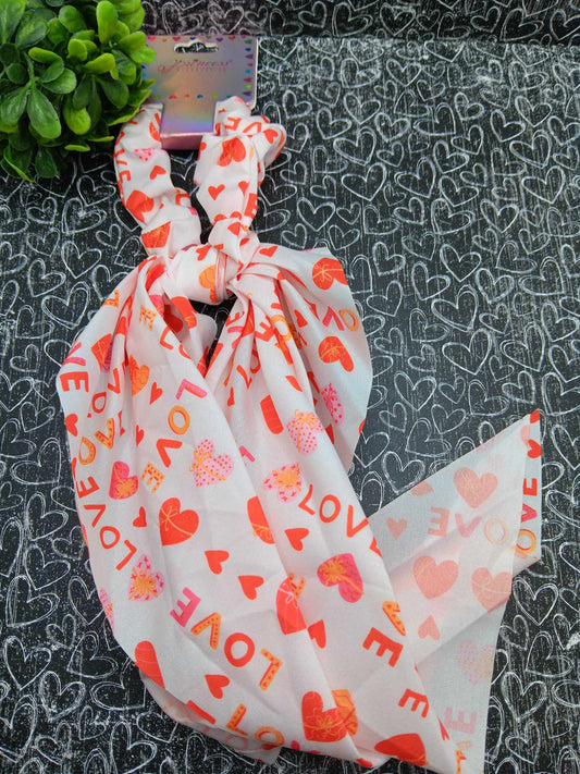 White LOVE & Hearts Hair Scrunch Scarf