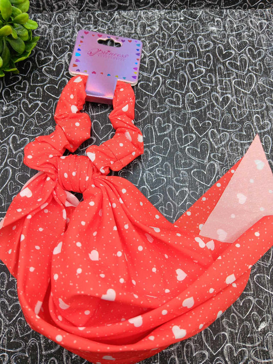 Red w/ Hearts Hair Scrunch Scarf