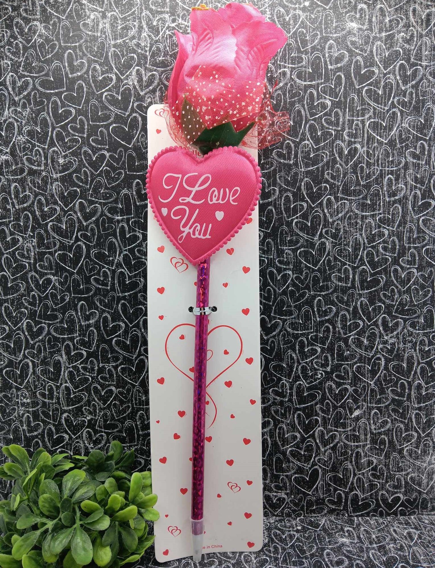 Hot Pink Rose I love You Ink Pen w/ Gold Glitter Tips