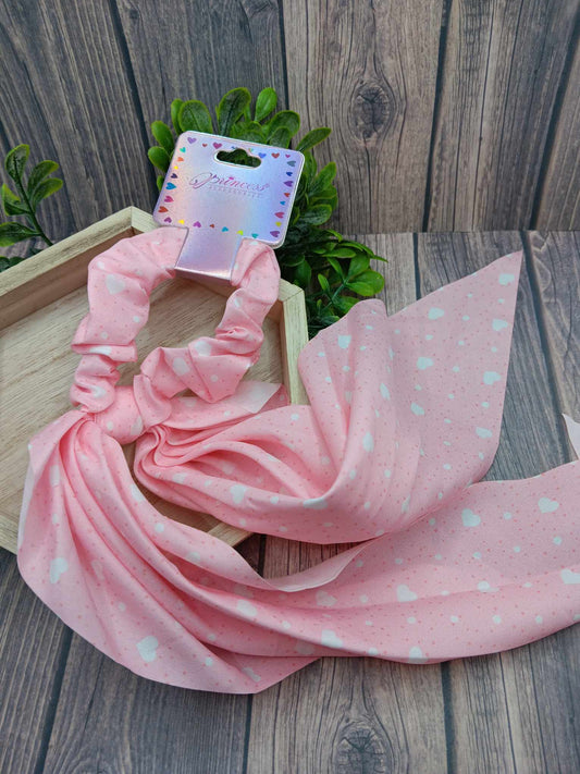 Pink w/ Hearts Hair Scrunch Scarf