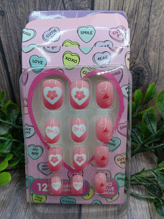 Pink Hearts & Love Little Girl's Nail Set