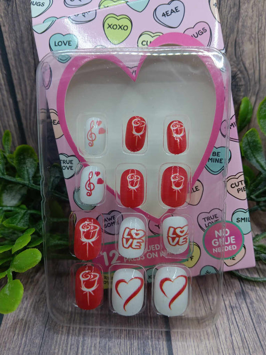 Red & White Hearts & Love Little Girl's Nail Set
