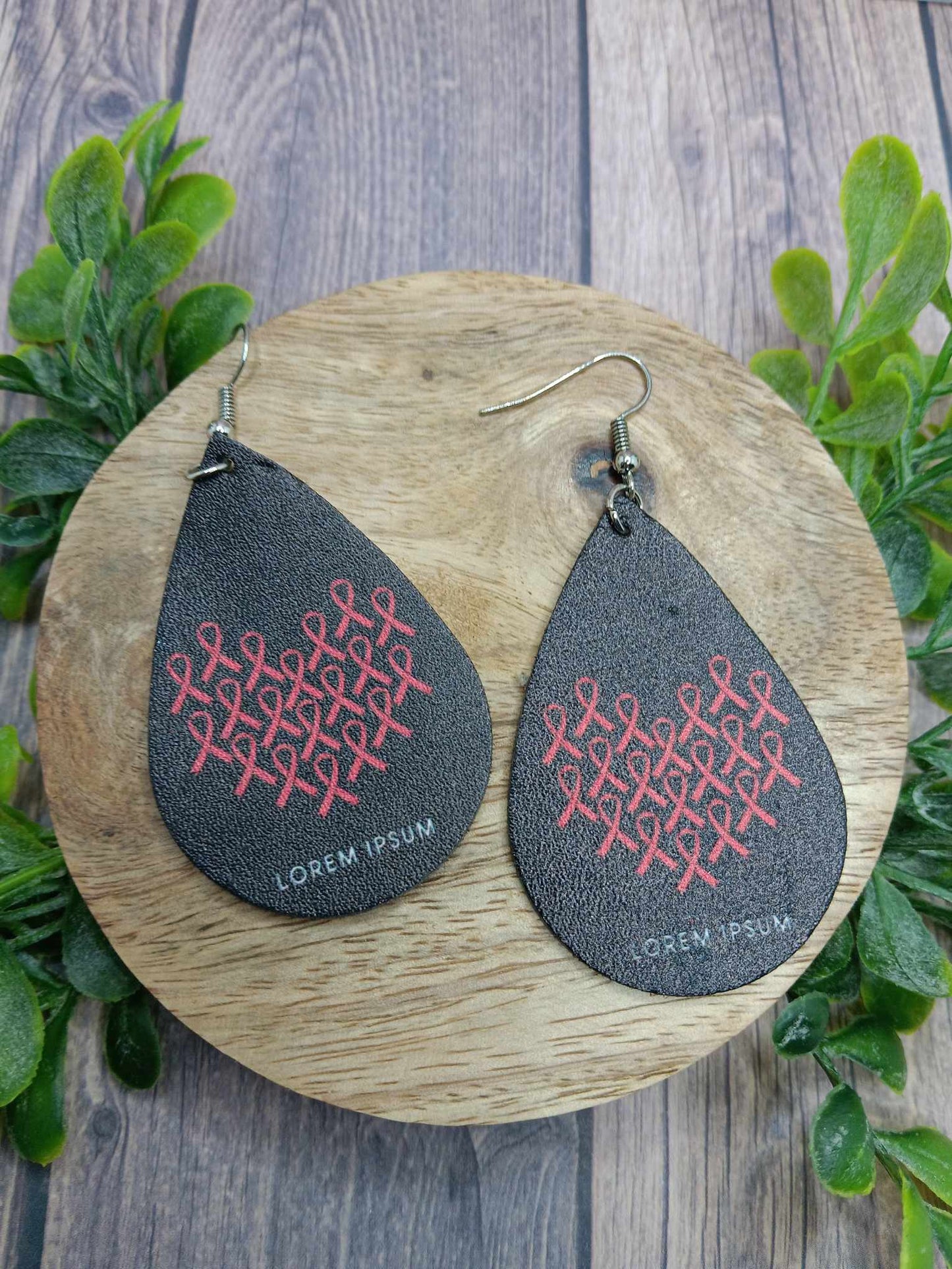 Pink Ribbon Heart Style Earrings