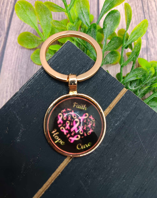 Faith Hope Cure Heart Breast Cancer Awareness Keychain