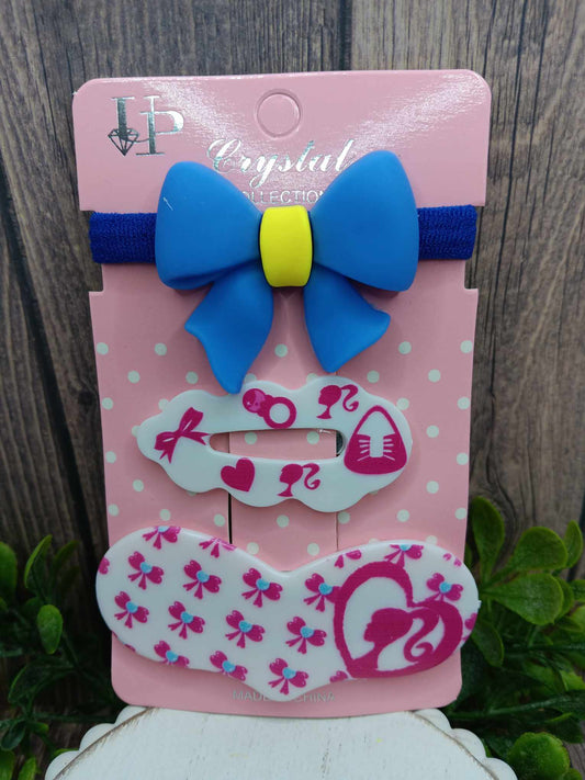 Pink Doll 3 Piece Hair Accessory Set - Blue