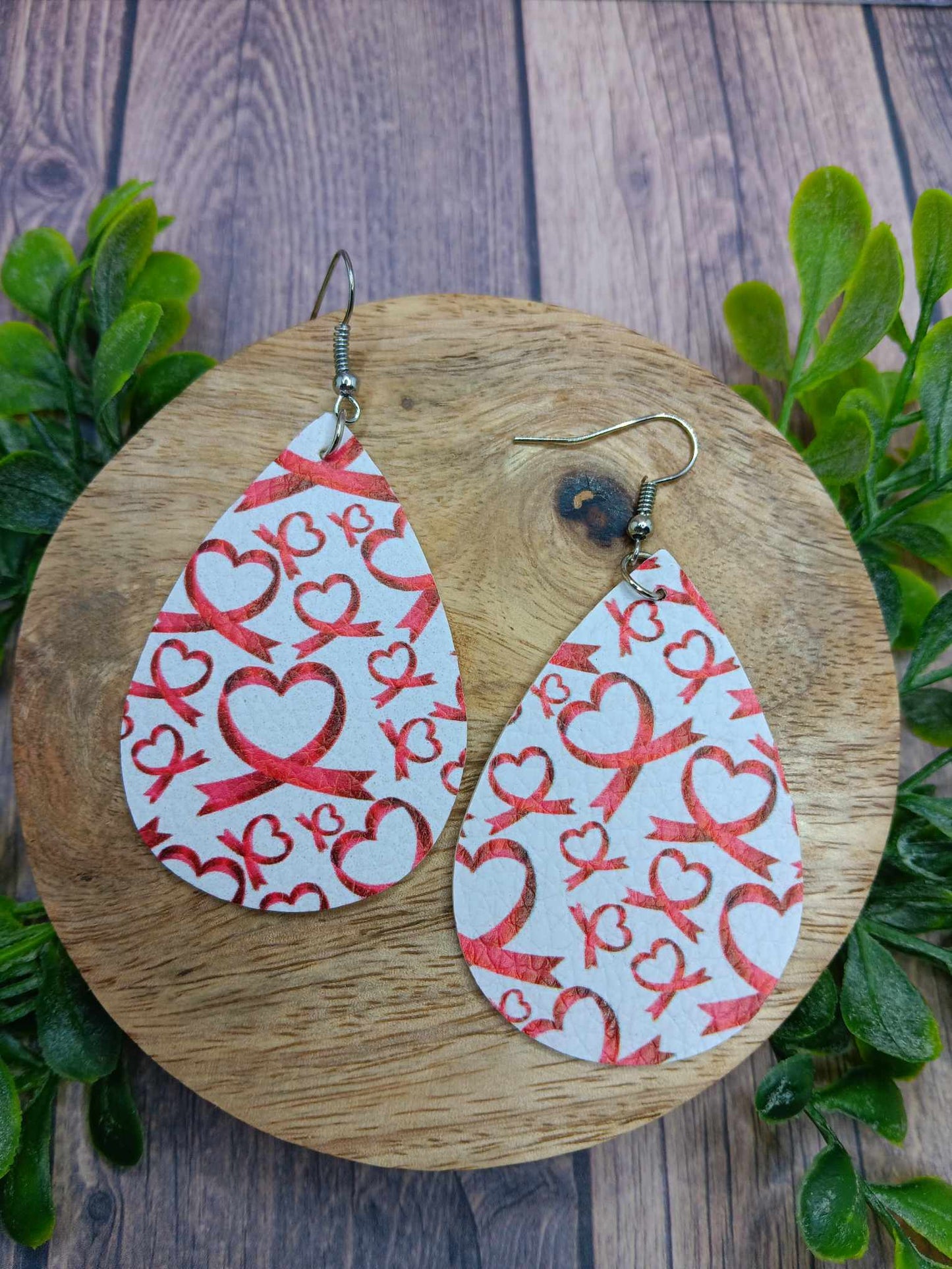 Red Heart Ribbon Earrings