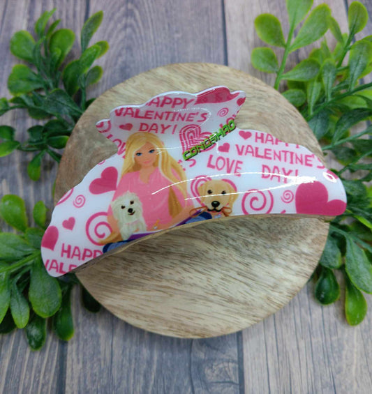 Pink & White Doll w/ Dog Hair Claw Clip