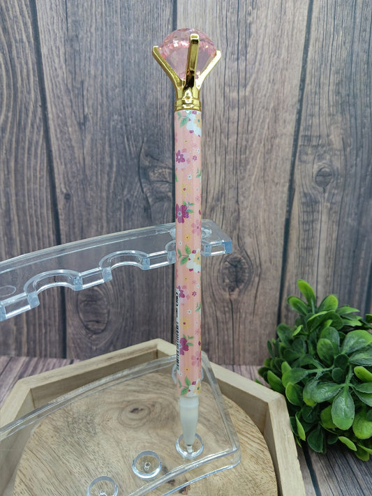 Pink Glitter Floral Diamond Pen