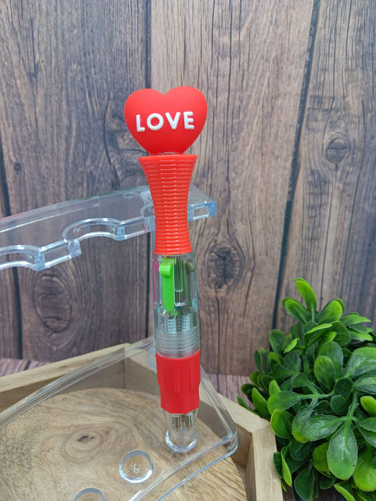 Red LOVE Heart Pen - Writes in 4 colors