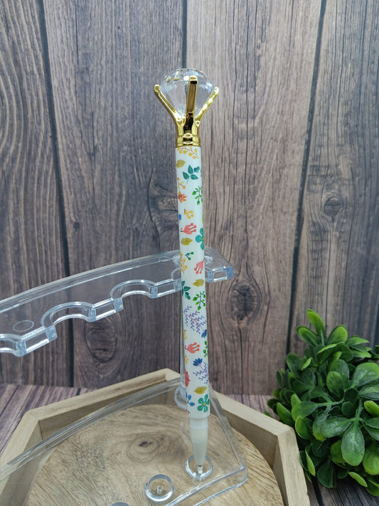 White Glitter Floral Diamond Pen