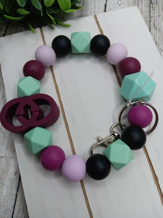 Purple, Lavendar, & Black Beaded Wristlet Keychain