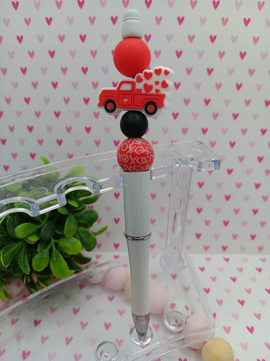 Red Truck w/ Hearts Beaded Ink Pen