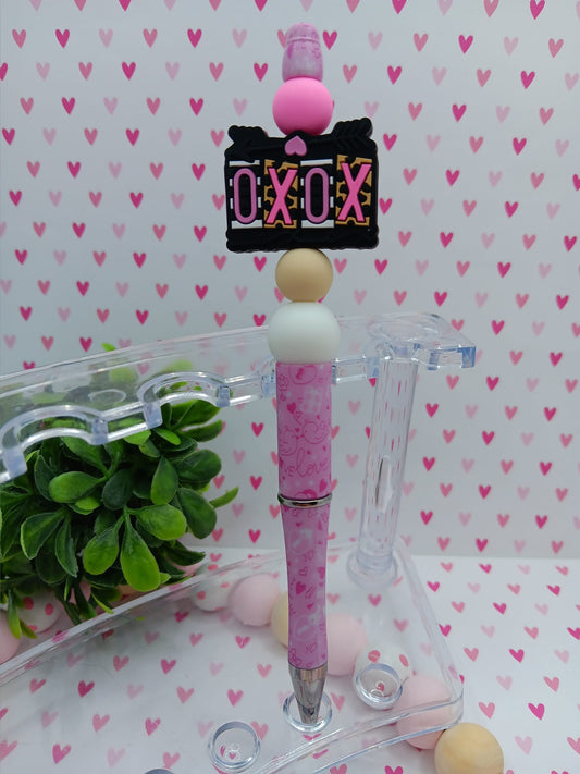 XOXO Pink & White Beaded Ink Pen