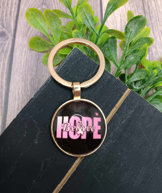 Believe & Hope Breast Cancer Awareness Keychain