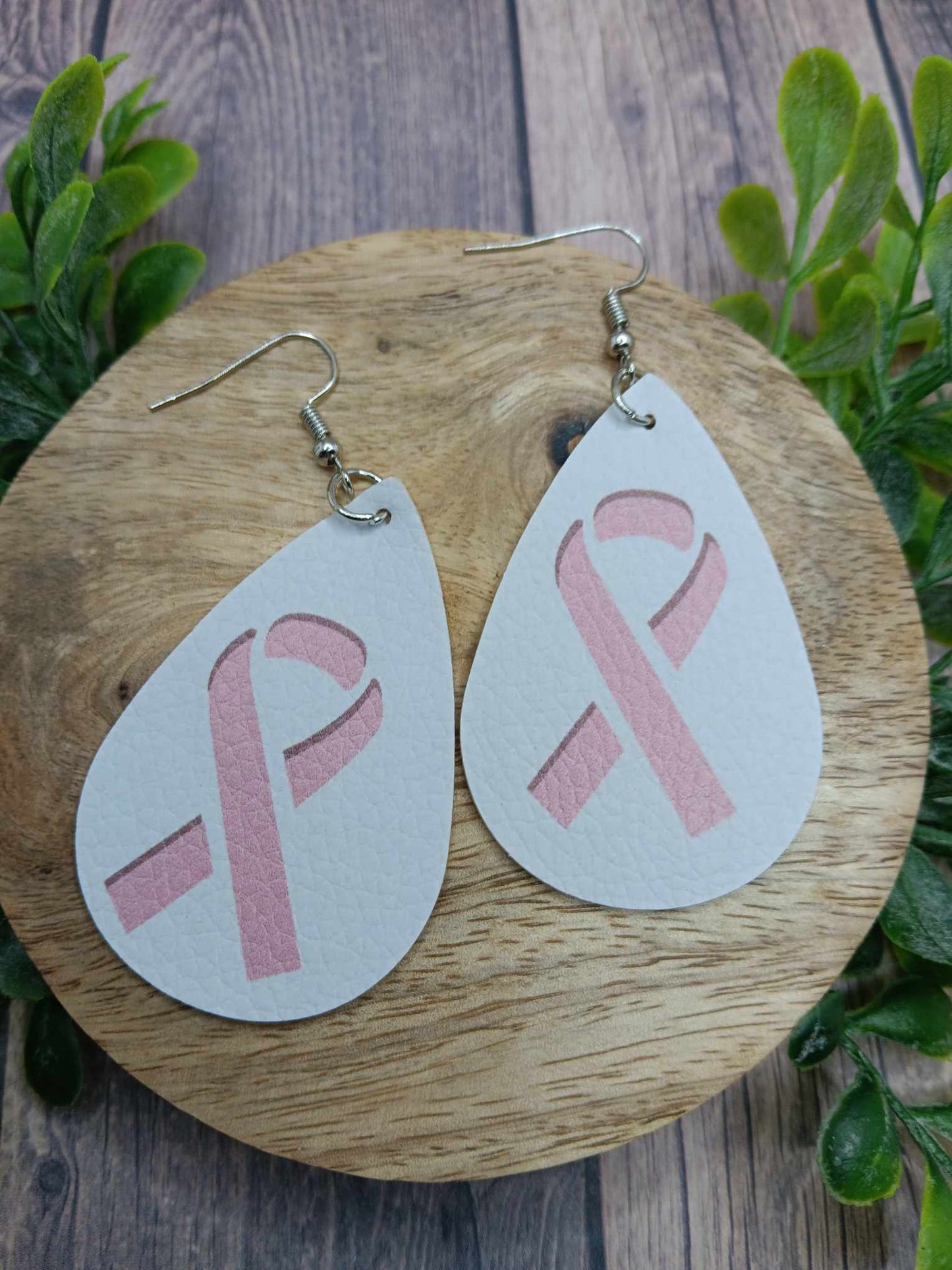 White w/ Pink Ribbon Earrings