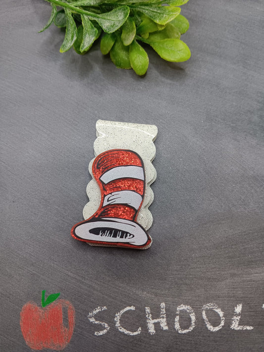 Red & White Hat Magnetic Bookmark - White