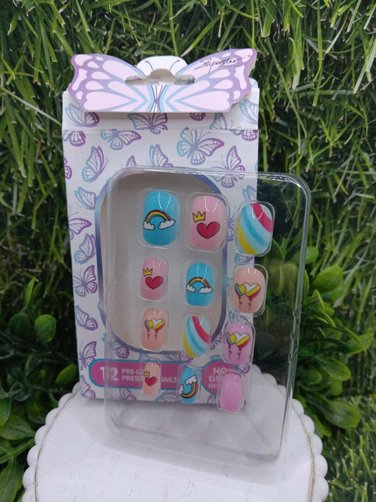 Rainbows & Hearts Themed Little Girl's Fake Nail Set