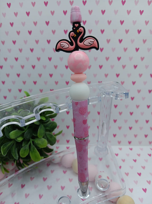 Pink Swans Beaded Ink Pen