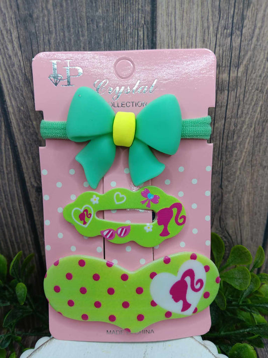 Pink Doll 3 Piece Hair Accessory Set - Green