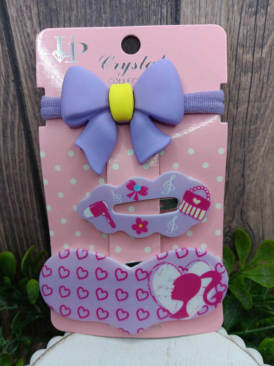 Pink Doll 3 Piece Hair Accessory Set - Purple