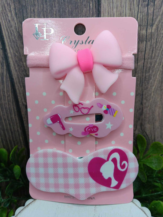 Pink Doll 3 Piece Hair Accessory Set - Light Pink