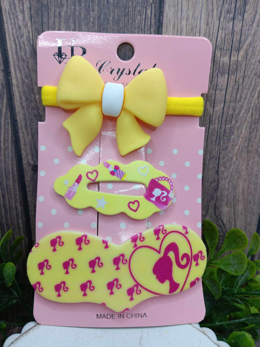 Pink Doll 3 Piece Hair Accessory Set - Yellow