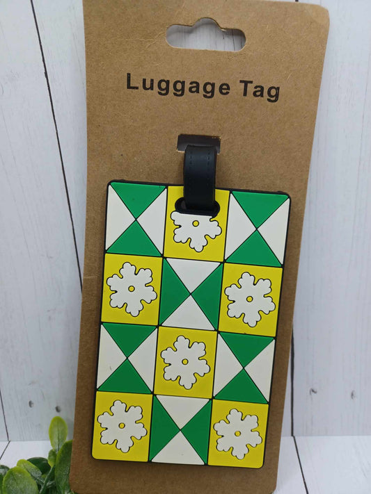 White, Yellow, & Green Luggage Tag