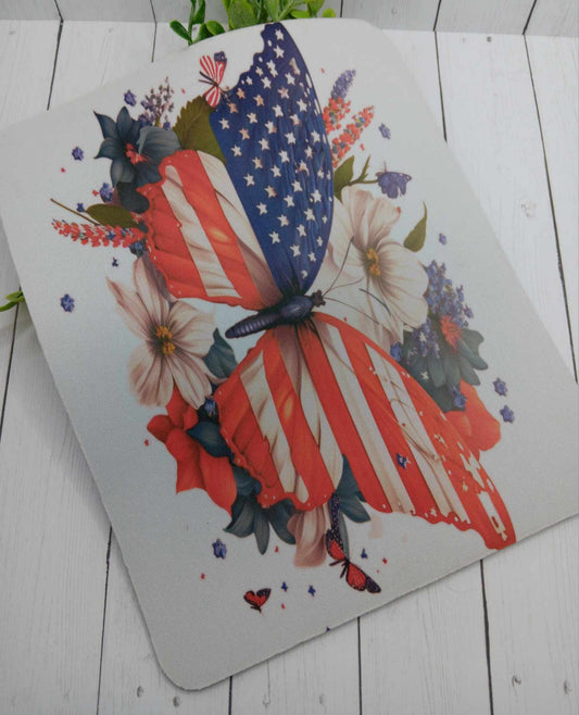 Red White Blue Striped Butterfly Floral Mouse pad