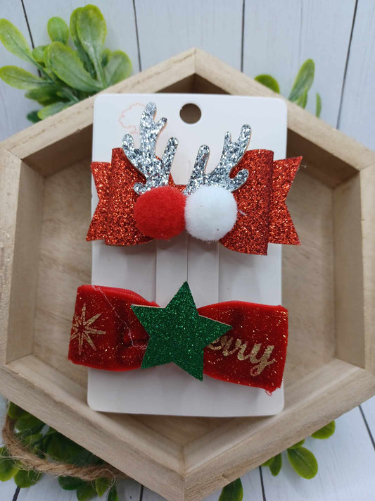 Red & Silver Reindeer Hair Accessory Set