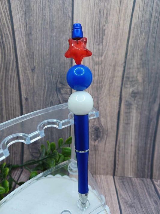 Red, White, Blue Beaded Ink Pen w/ Red Star