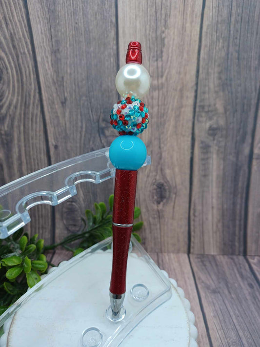 Red, White, & Blue Beaded Ink Pen w/ Multicolored Bead