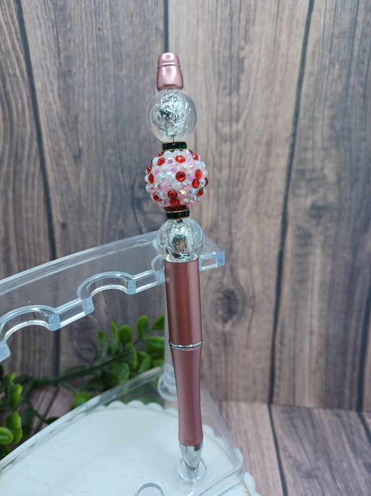 Rose Pink Beaded Ink Pen w/ Pink Rhinestone Beading