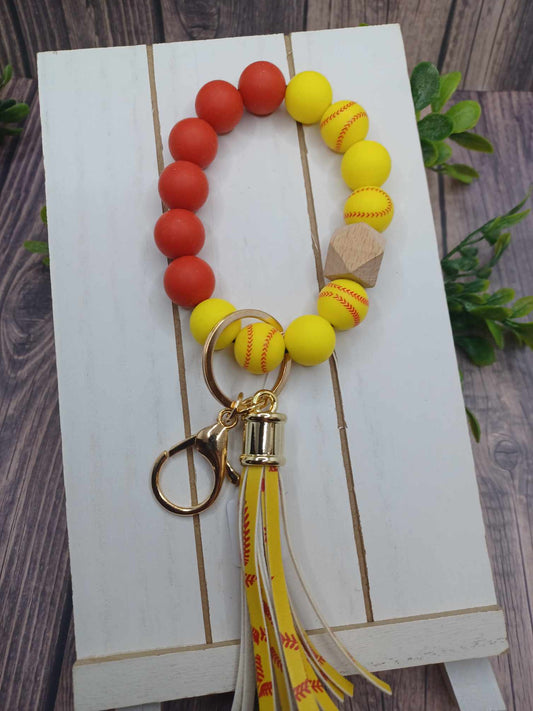 Softball Beaded Wristlet Keychain