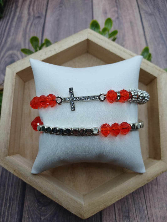 Silver & Black Cross Bracelet Set