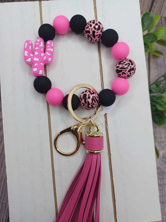 Pink Cactus Wristlet Keychain