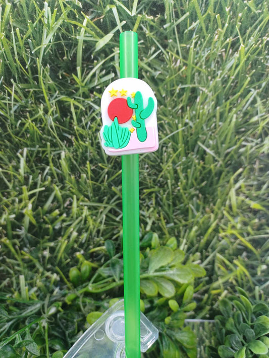 Cactus & Sunrise Straw Charm w/ Green Straw