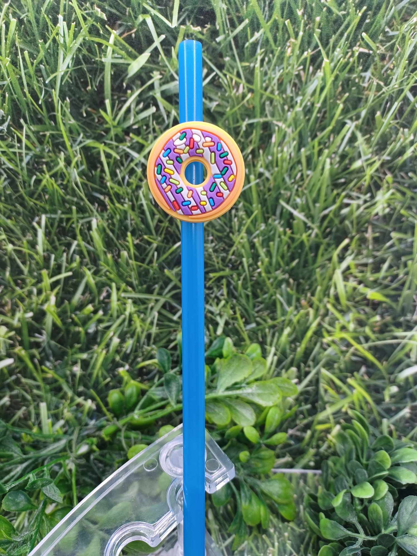 Purple Donut Straw Charm w/ Blue Straw