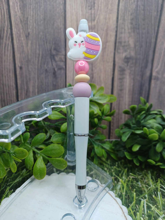 Pink & Purple Easter Bunny Beaded Ink Pen