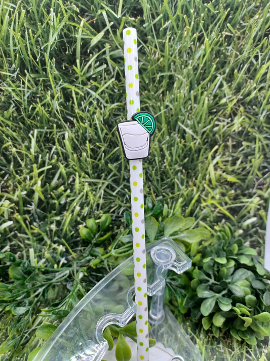 White Shot w/ Lime Straw Charm w/ Polka Dot Straw