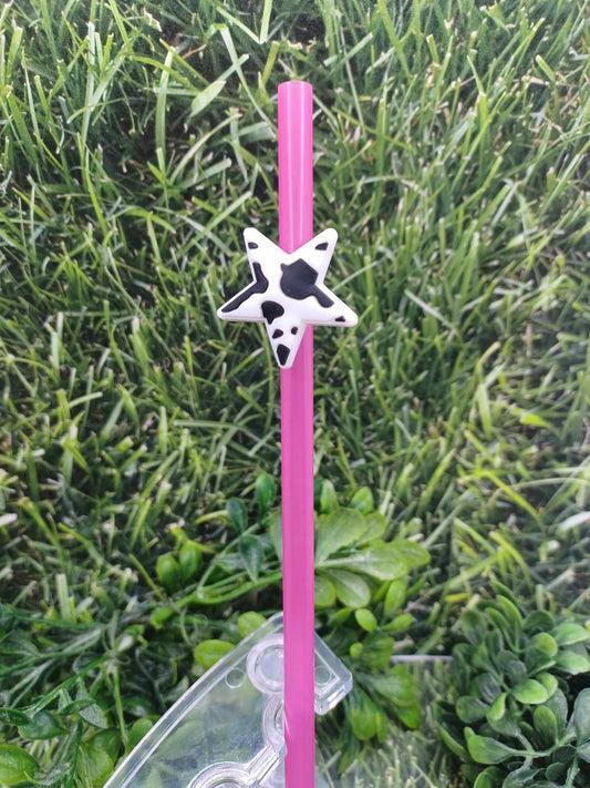 Cow Print Star Straw Charm w/ Pink Straw