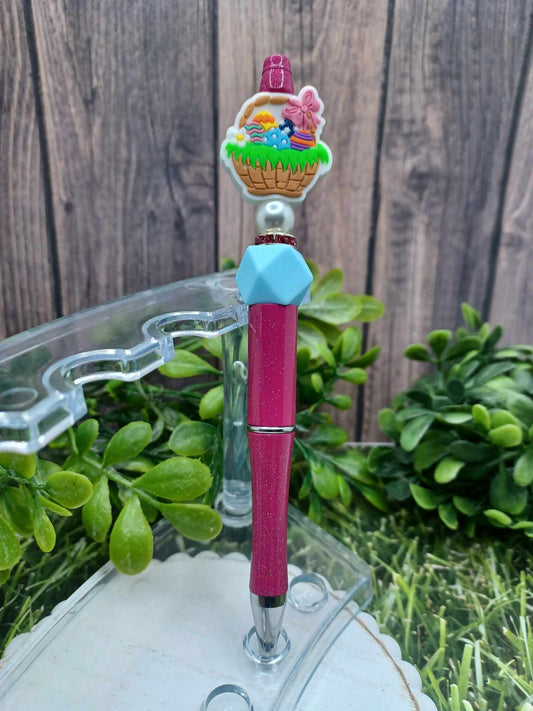 Easter Basket Beaded Ink Pen - Pink