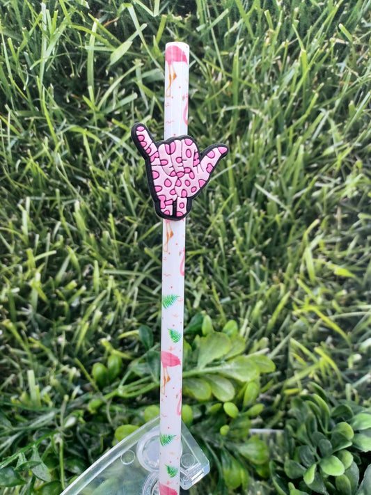 Pink Polka Dot Hang Straw Charm w/ Flamingo Straw