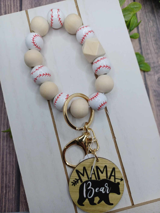 Baseball Beaded Wristlet w/ Mama Bear Charm